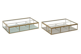 Joyero metal dorado cristal 27x15x5.5