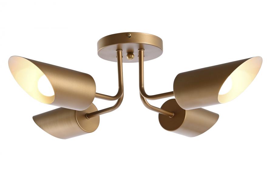 Lampara Techo Metal 67X67X20 4 Focos Dorado