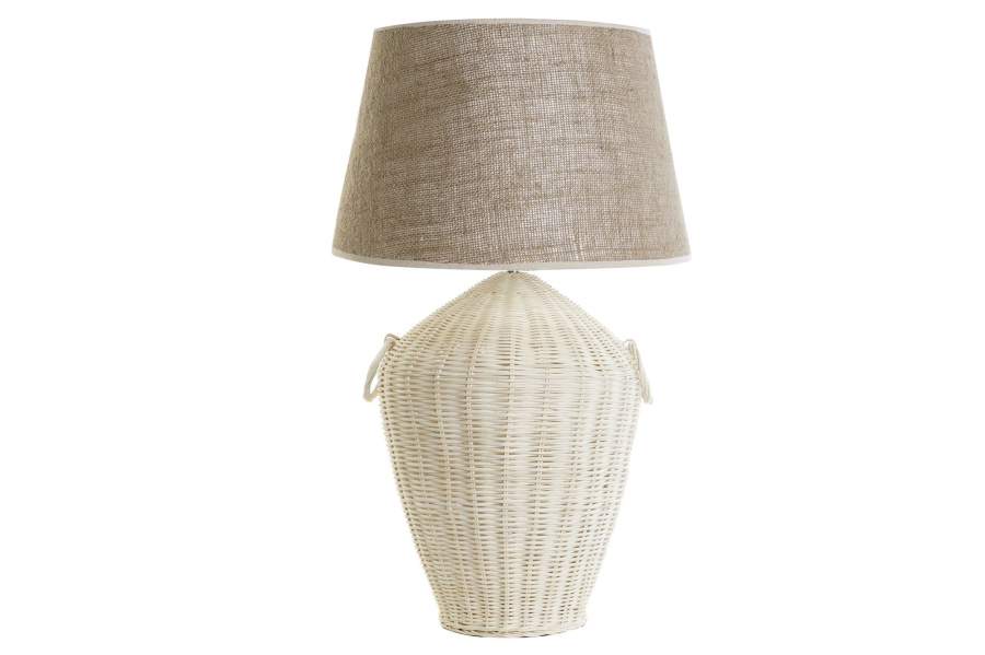 Lampara Sobremesa Ratan Lino 42X42X70 Blanco