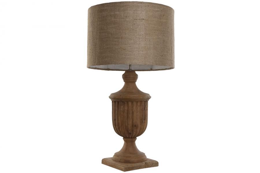 Lampara Sobremesa Madera Yute 47X47X86 Tallada