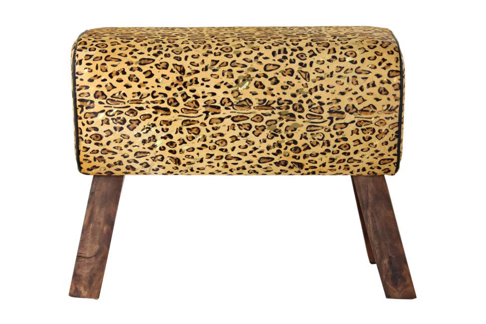 Reposapies Madera Piel 67X30X51 Leopardo Marron