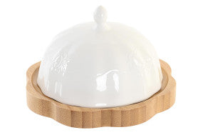 MANTEQUILLERA PORCELANA BAMBU 17,5X17,5X10 BLANCO