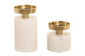 CANDELABRO SET 2 GRANITO ACERO 6X6X12 BLANCO