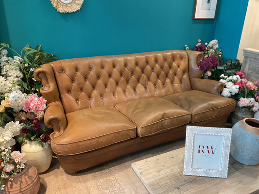 Sofá anticuario piel marrón 3plazas