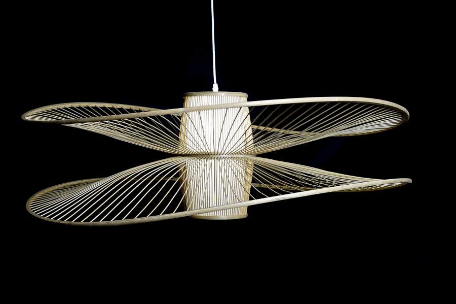 Lampara Techo Bambu Poliester 100X100X32 Natural