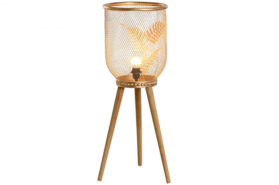Lampara Sobremesa Metal Pino 32X32X90 Hoja Dorado