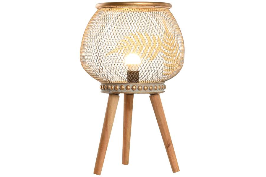 Lampara Sobremesa Metal Madera 33X33X51 Hoja