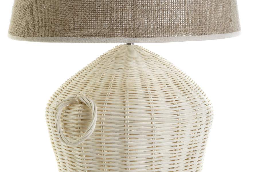 Lampara Sobremesa Ratan Lino 42X42X70 Blanco