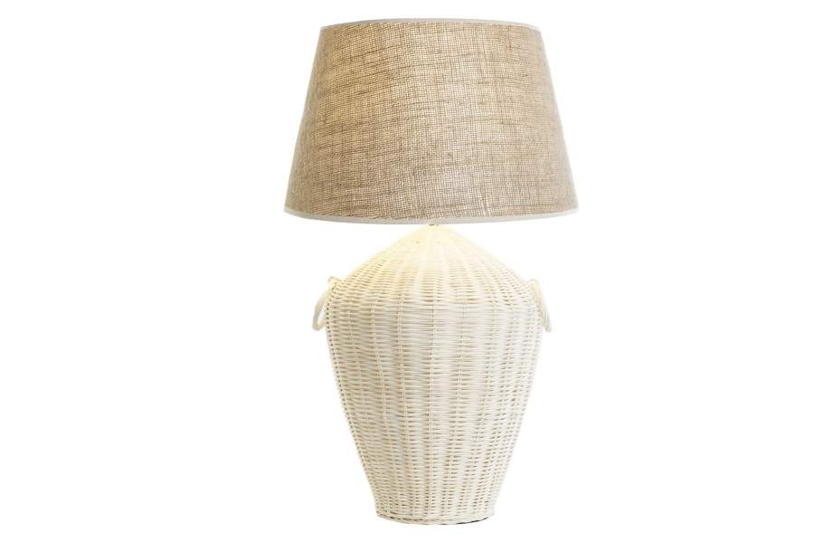 Lampara Sobremesa Ratan Lino 42X42X70 Blanco