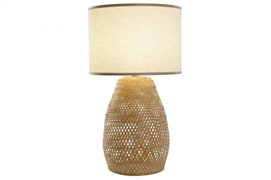 Lampara Sobremesa Bambu Poliester 40X40X71 Natural