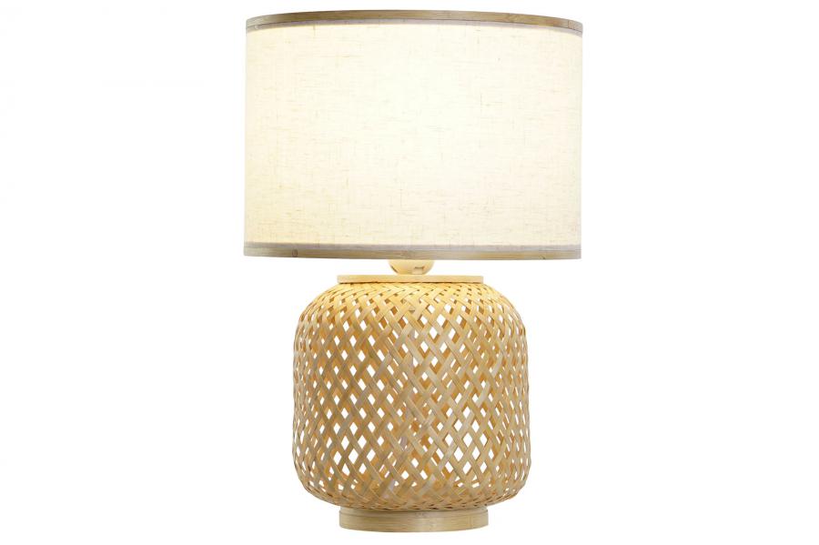 Lampara Sobremesa Bambu Poliester 26X26X39 Blanco