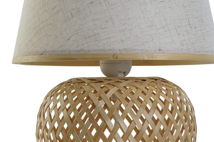 Lampara Sobremesa Bambu Poliester 24X24X34 Blanco