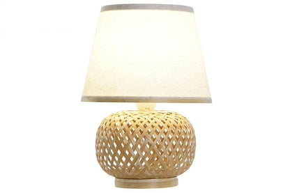Lampara Sobremesa Bambu Poliester 24X24X34 Blanco