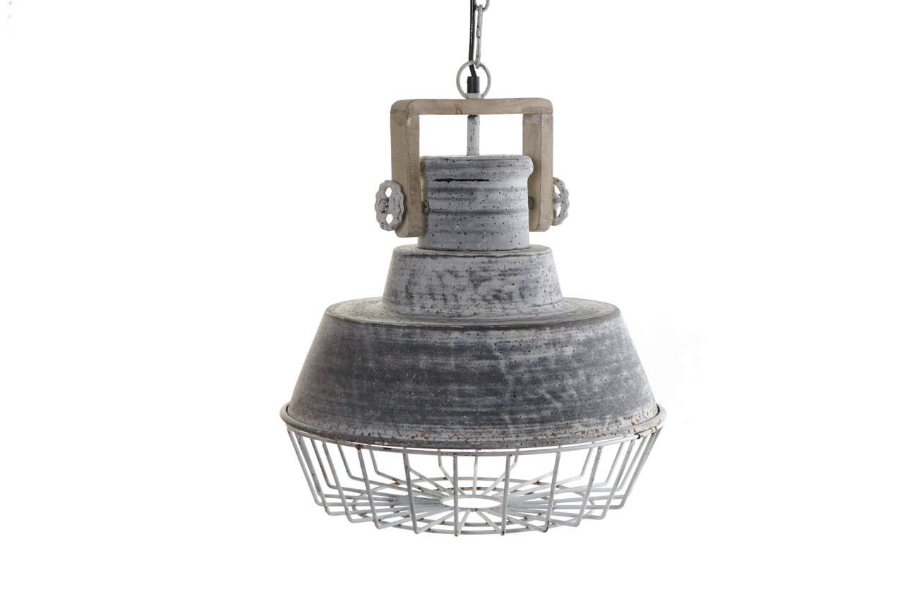 Lampara Techo Metal Madera 39X39X45 Decape Gris