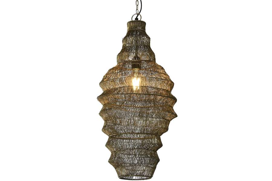 Lampara Techo Hierro 36X36X68 Desgastado Dorado