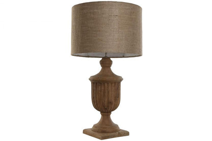 Lampara Sobremesa Madera Yute 47X47X86 Tallada