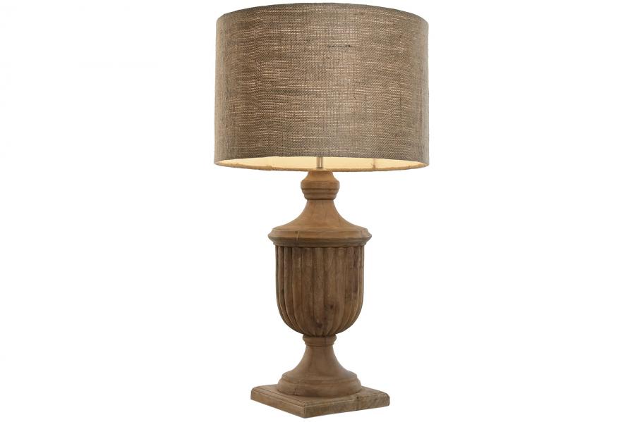 Lampara Sobremesa Madera Yute 47X47X86 Tallada