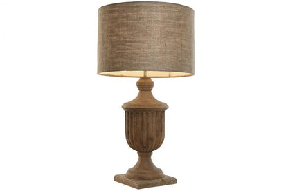Lampara Sobremesa Madera Yute 47X47X86 Tallada