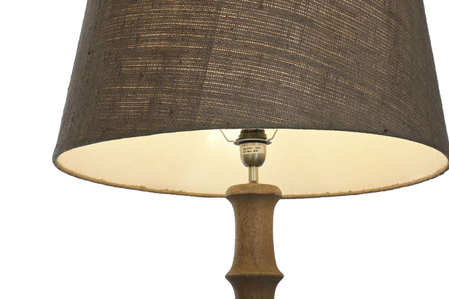 Lampara Pie Madera Yute 58X58X178 Tallada
