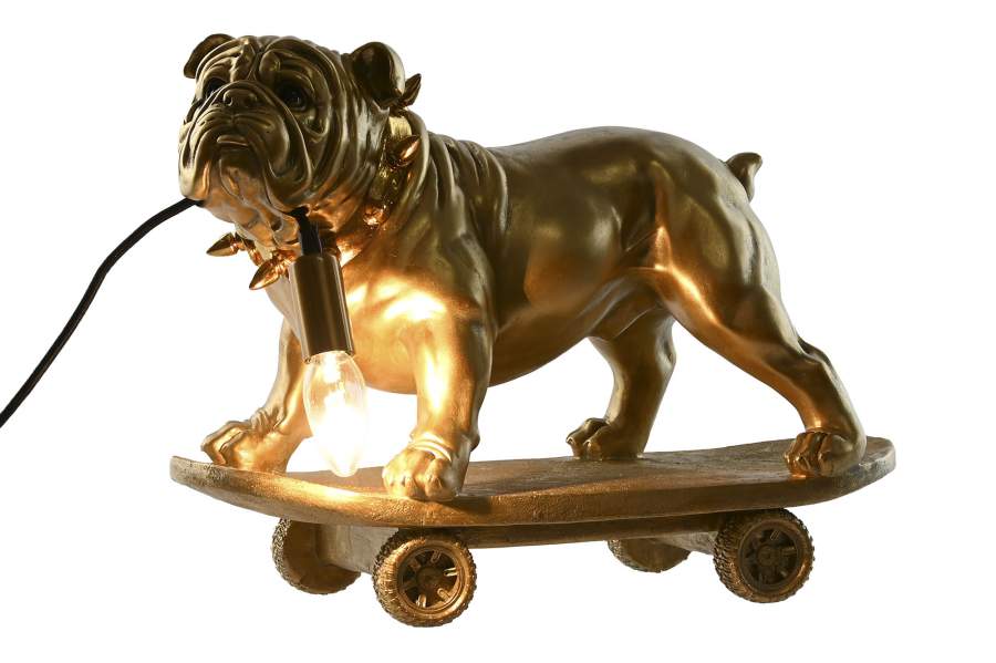 Lampara Sobremesa Resina 45X23X34 Bulldog Dorado