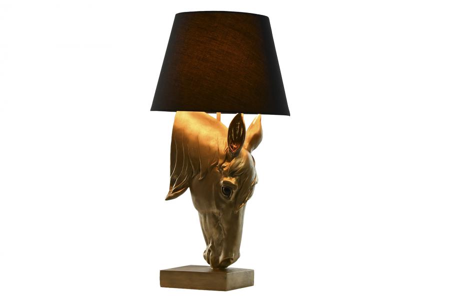 Lampara Sobremesa Resina 30X30X59 Caballo Dorado