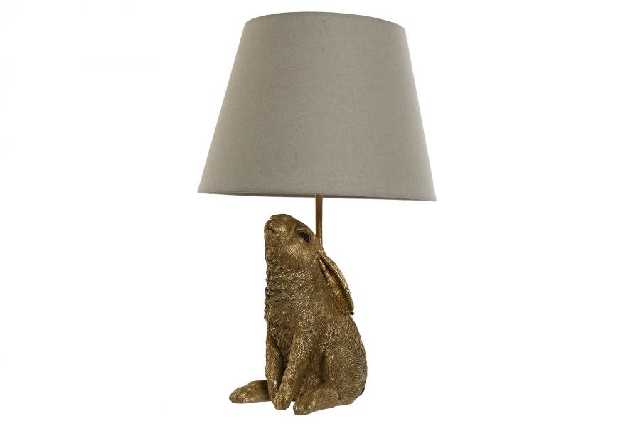 Lampara Sobremesa Resina 30X30X58 Conejos Dorado