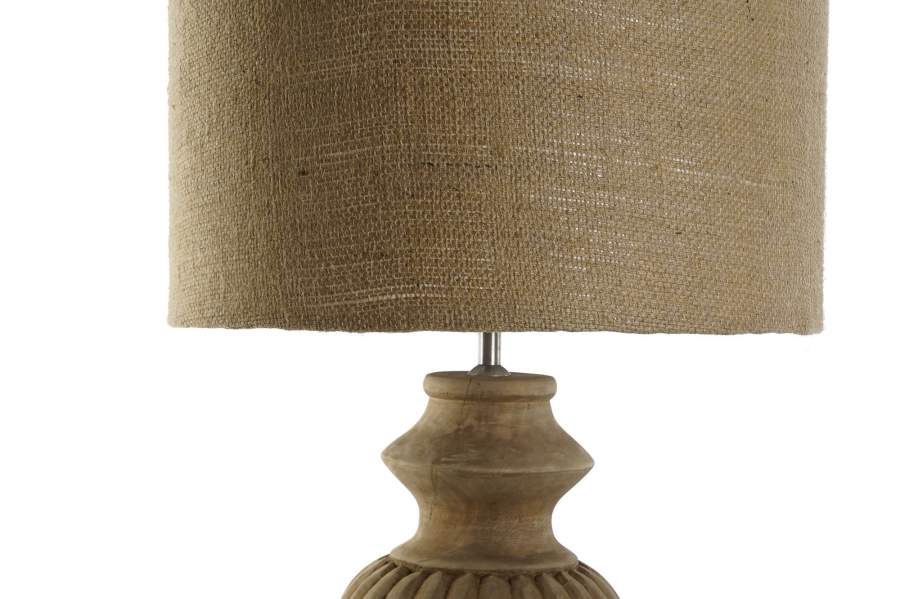Lampara Sobremesa Madera Yute 44X44X91 Tallado