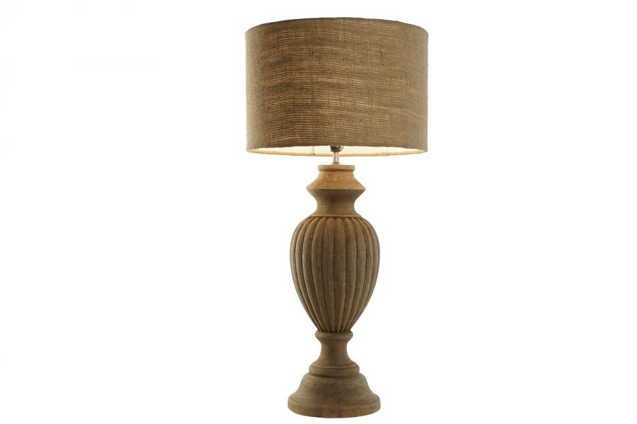 Lampara Sobremesa Madera Yute 44X44X91 Tallado