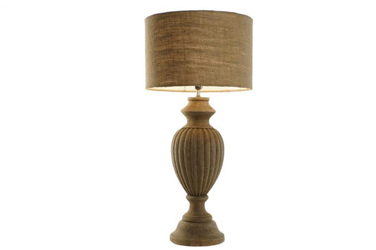 Lampara Sobremesa Madera Yute 44X44X91 Tallado
