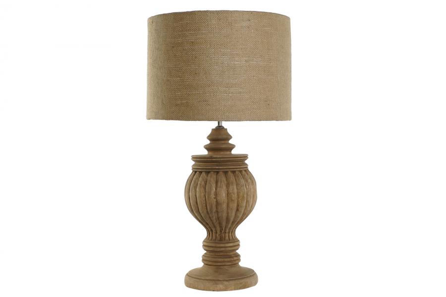 Lampara Sobremesa Madera Yute 41X41X76 Tallado