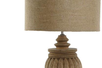 Lampara Sobremesa Madera Yute 41X41X76 Tallado