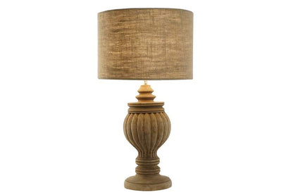 Lampara Sobremesa Madera Yute 41X41X76 Tallado