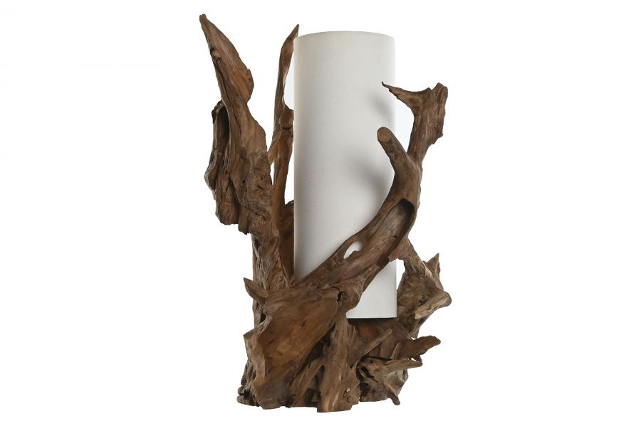 Lampara Sobremesa Teca Hierro 30X55X80