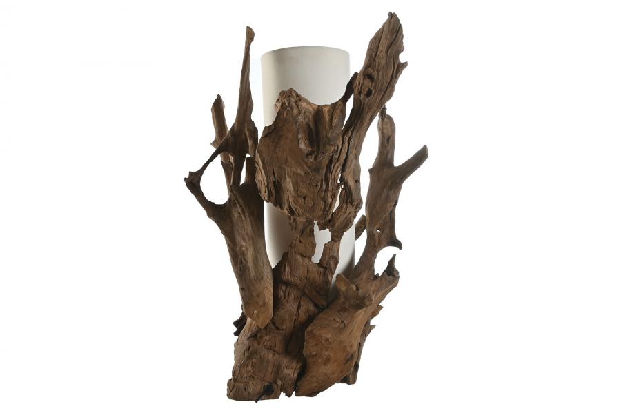 Lampara Sobremesa Teca Hierro 30X55X80