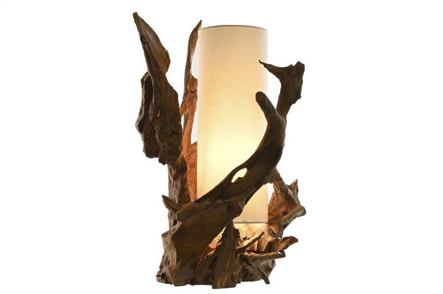 Lampara Sobremesa Teca Hierro 30X55X80