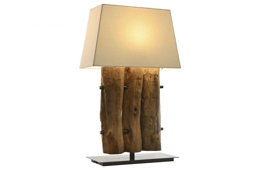 Lampara Sobremesa Teca Hierro 40X20X80