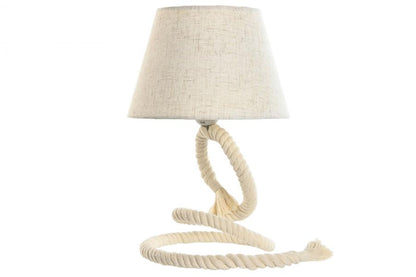 Lampara Sobremesa Cuerda Lino 25X25X39 Nudo Blanco