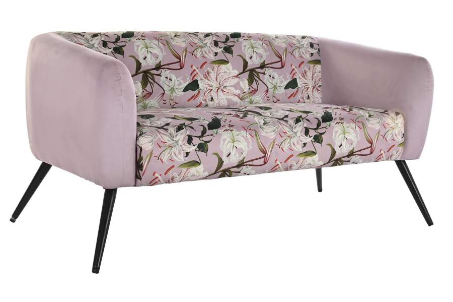 Sofa Poliester Metal 140X71X71 Flores Rosa
