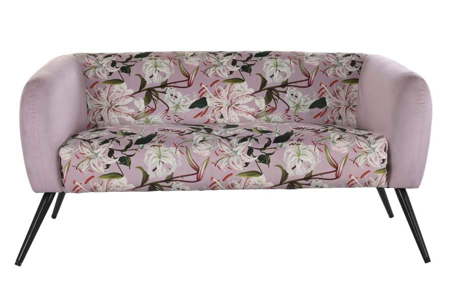 Sofa Poliester Metal 140X71X71 Flores Rosa