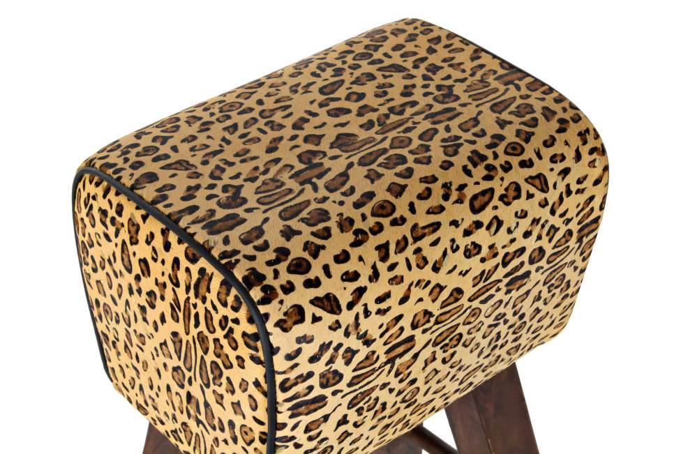 Taburete Madera Piel 43X35X75 Leopardo Marron