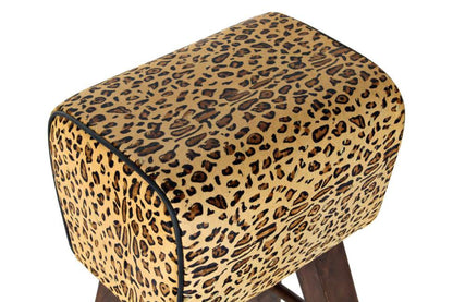 Taburete Madera Piel 43X35X75 Leopardo Marron