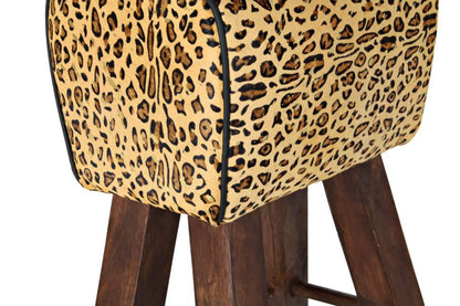 Taburete Madera Piel 43X35X75 Leopardo Marron