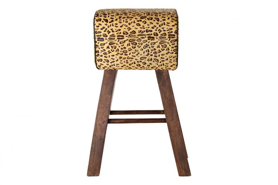Taburete Madera Piel 43X35X75 Leopardo Marron