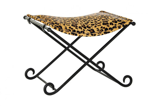 Reposapies Metal Piel 55X45X41 Leopardo Marron