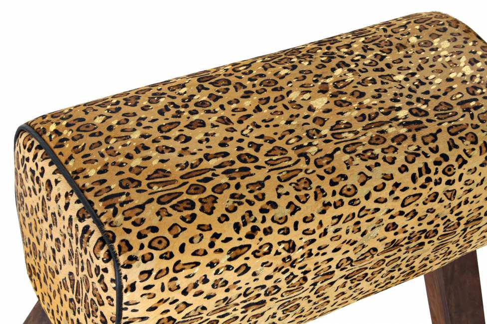 Reposapies Madera Piel 67X30X51 Leopardo Marron