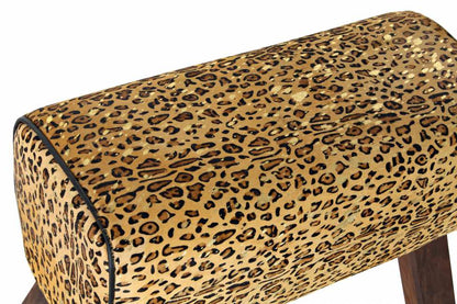 Reposapies Madera Piel 67X30X51 Leopardo Marron