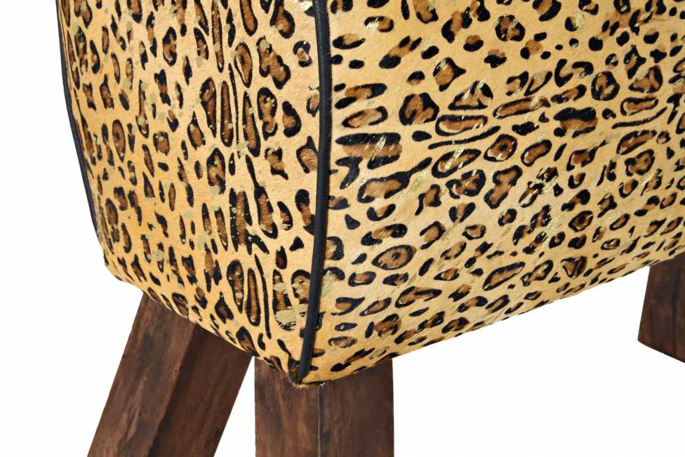 Reposapies Madera Piel 67X30X51 Leopardo Marron