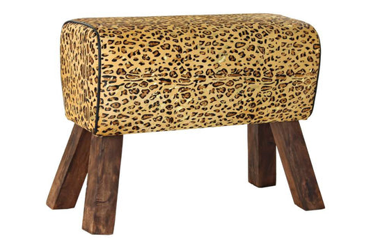 Reposapies Madera Piel 67X30X51 Leopardo Marron