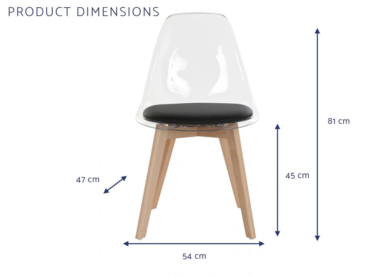 Silla Policarbonato Madera 54X47X81 Tapizado Negro