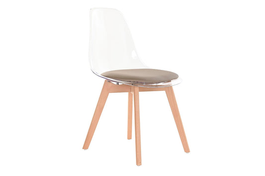 Silla Policarbonato Madera 54X47X81 Tapizado Beige